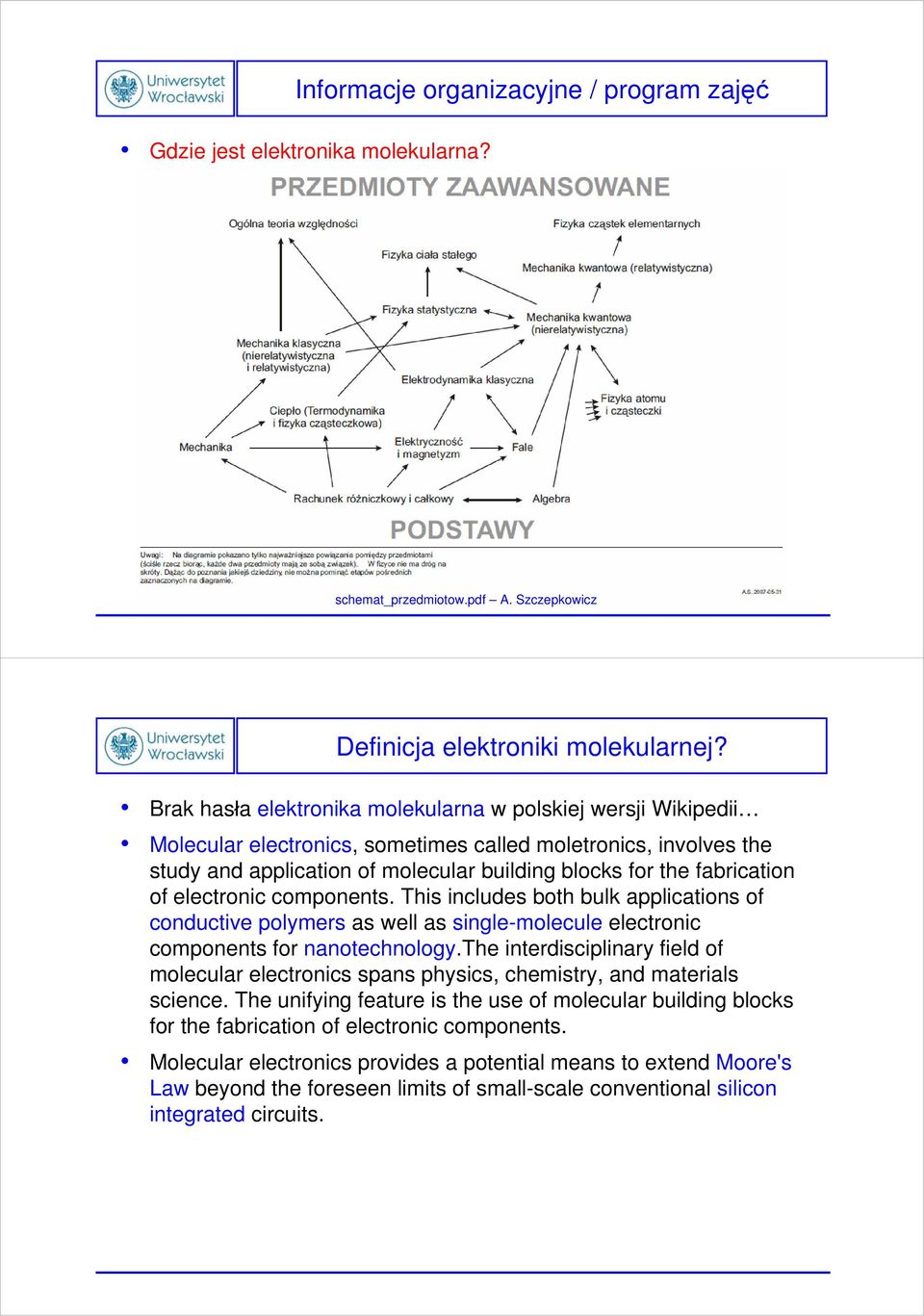 of electronic components. This includes both bulk applications of conductive polymers as well as single-molecule electronic components for nanotechnology.