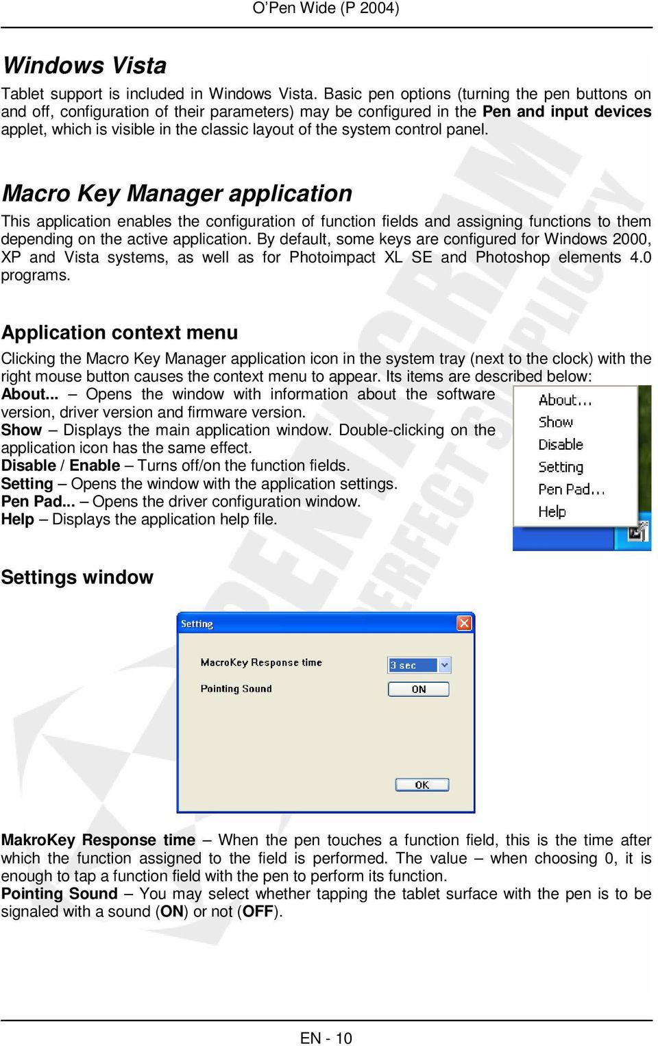 control panel. Macro Key Manager application This application enables the configuration of function fields and assigning functions to them depending on the active application.