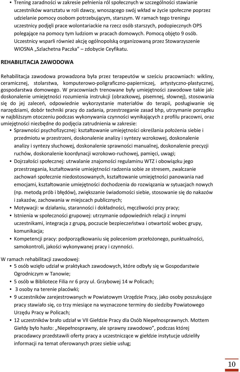 Pomocą objęto 9 osób. Uczestnicy wsparli również akcję ogólnopolską organizowaną przez Stowarzyszenie WIOSNA Szlachetna Paczka zdobycie Ceyfikatu.