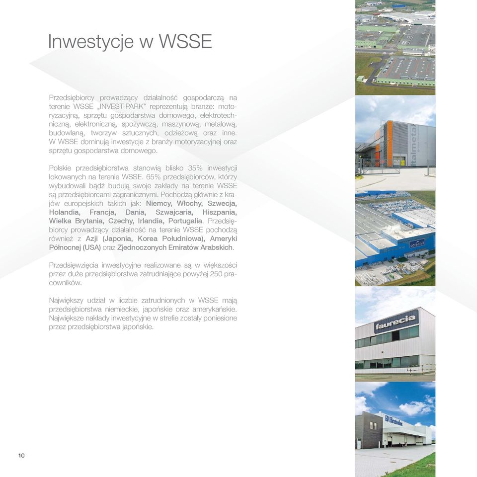 Polskie przedsiębiorstwa stanowią blisko 35% inwestycji lokowanych na terenie WSSE. 65% przedsiębiorców, którzy wybudowali bądź budują swoje zakłady na terenie WSSE są przedsiębiorcami zagranicznymi.