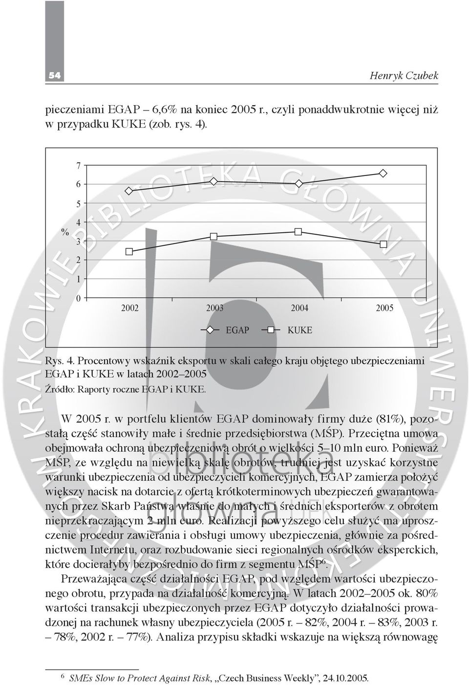 W 2005 r. w portfelu klientów EGAP dominowały firmy duże (81%), pozostałą część stanowiły małe i średnie przedsiębiorstwa (MŚP).