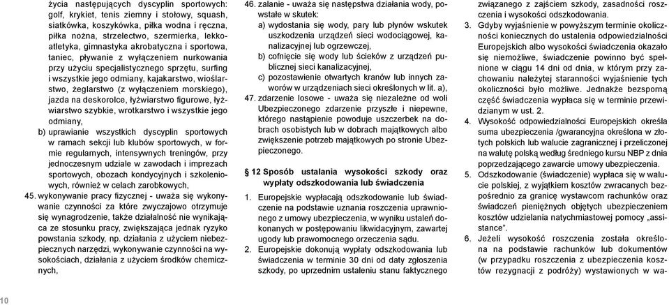 morskiego), jazda na deskorolce, łyżwiarstwo figurowe, łyżwiarstwo szybkie, wrotkarstwo i wszystkie jego odmiany, b) uprawianie wszystkich dyscyplin sportowych w ramach sekcji lub klubów sportowych,