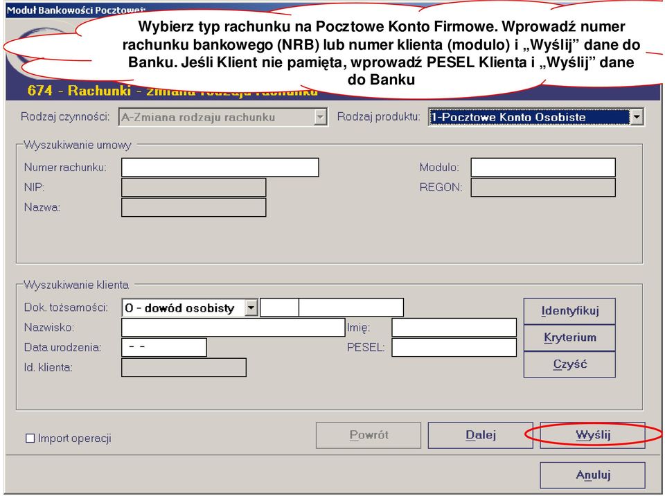 Wprowadź numer rachunku bankowego (NRB) lub numer klienta