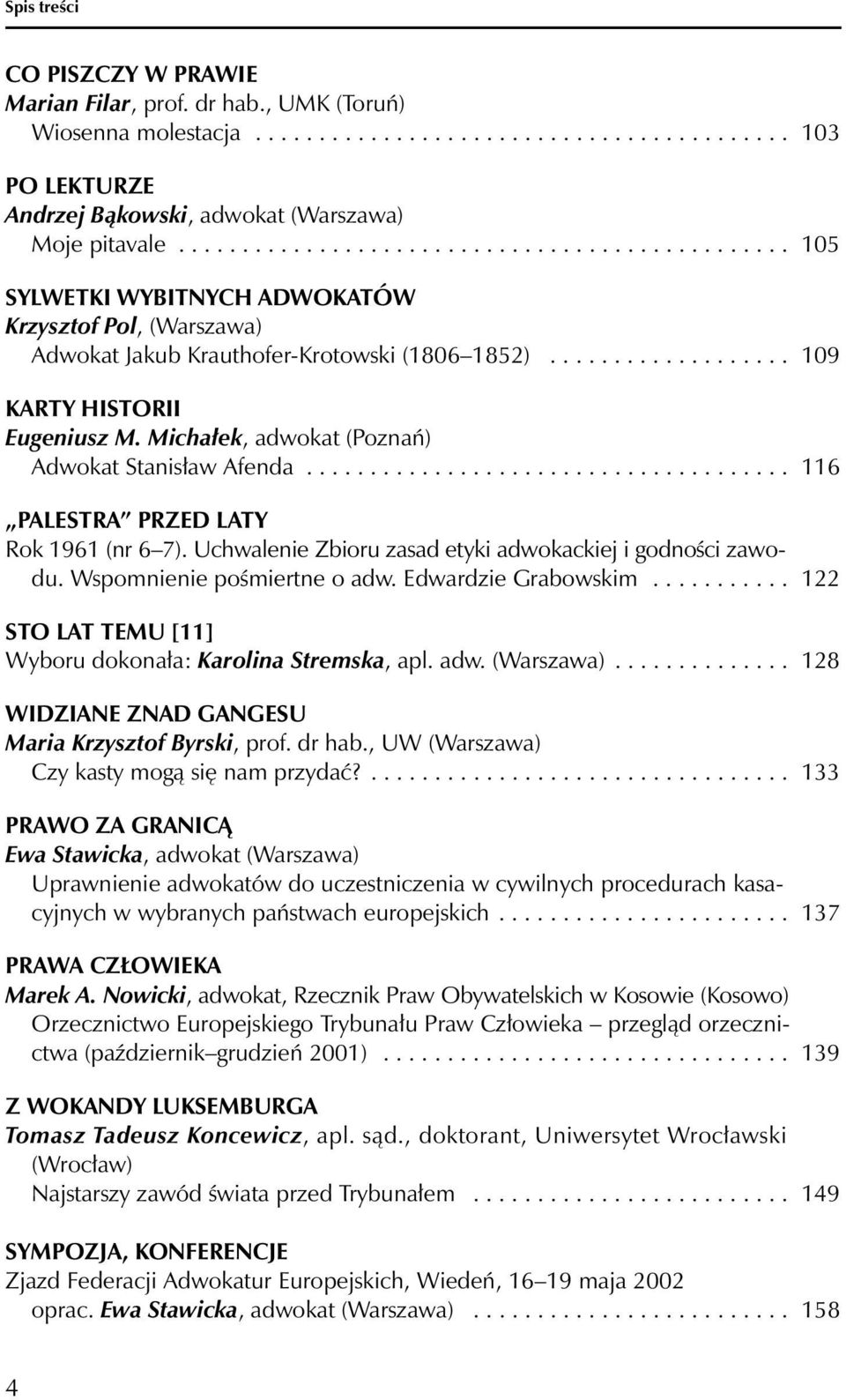 Michałek, adwokat (Poznań) Adwokat Stanisław Afenda...................................... 116 PALESTRA PRZED LATY Rok 1961 (nr 6 7). Uchwalenie Zbioru zasad etyki adwokackiej i godności zawodu.