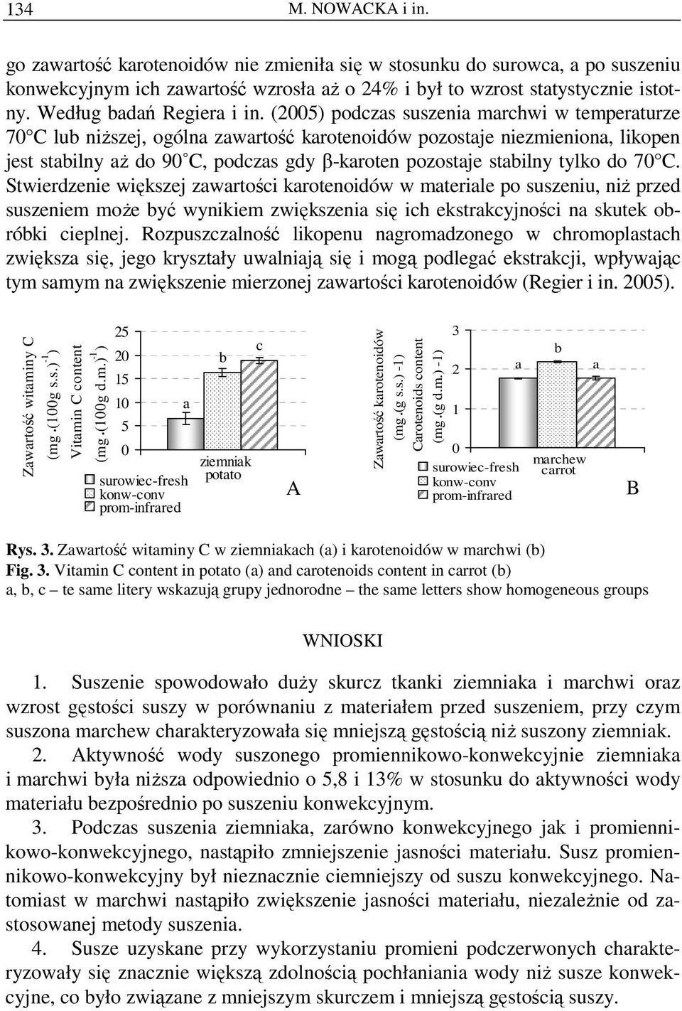 (2005) podczas suszenia marchwi w temperaturze 70 C lub niŝszej, ogólna zawartość karotenoidów pozostaje niezmieniona, likopen jest stabilny aŝ do 90 C, podczas gdy β-karoten pozostaje stabilny tylko