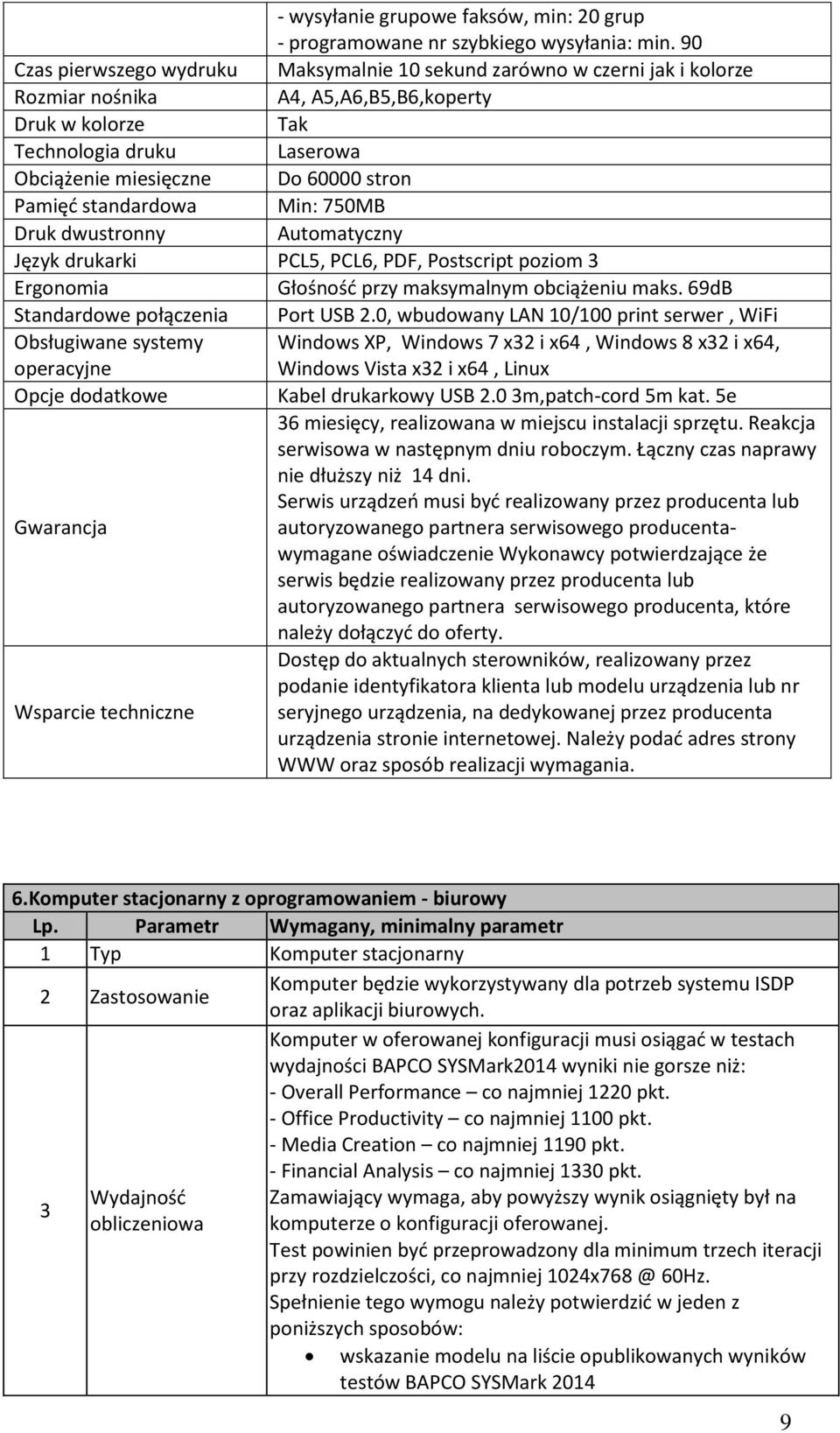 stron Pamięć standardowa Min: 750MB Druk dwustronny Automatyczny Język drukarki PCL5, PCL6, PDF, Postscript poziom 3 Ergonomia Głośność przy maksymalnym obciążeniu maks.