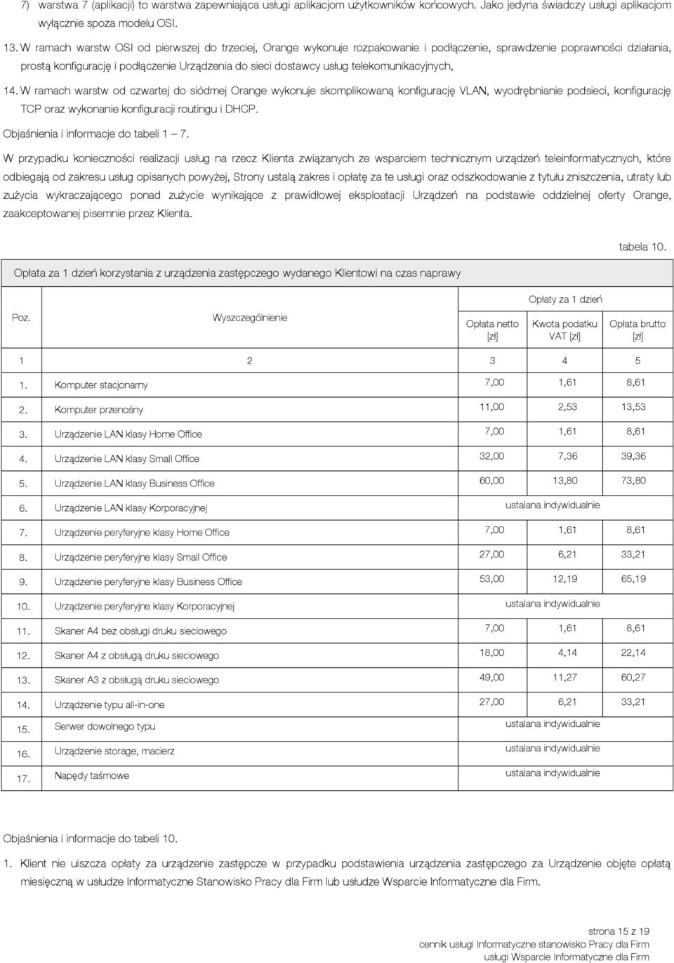 telekomunikacyjnych, 14. W ramach warstw od czwartej do siódmej Orange wykonuje skomplikowaną konfigurację VLAN, wyodrębnianie podsieci, konfigurację TCP oraz wykonanie konfiguracji routingu i DHCP.