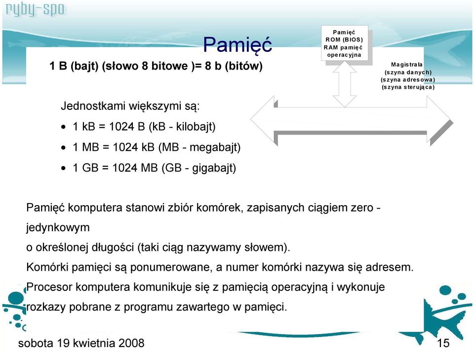 komórek, zapisanych ciągiem zero - jedynkowym o określonej długości (taki ciąg nazywamy słowem).