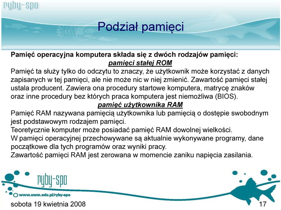 Zawiera ona procedury startowe komputera, matrycę znaków oraz inne procedury bez których praca komputera jest niemożliwa (BIOS).