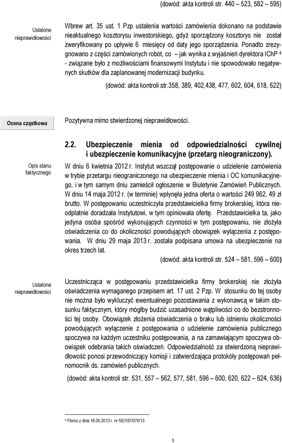 Ponadto zrezygnowano z części zamówionych robót, co jak wynika z wyjaśnień dyrektora IChP 4 - związane było z możliwościami finansowymi Instytutu i nie spowodowało negatywnych skutków dla