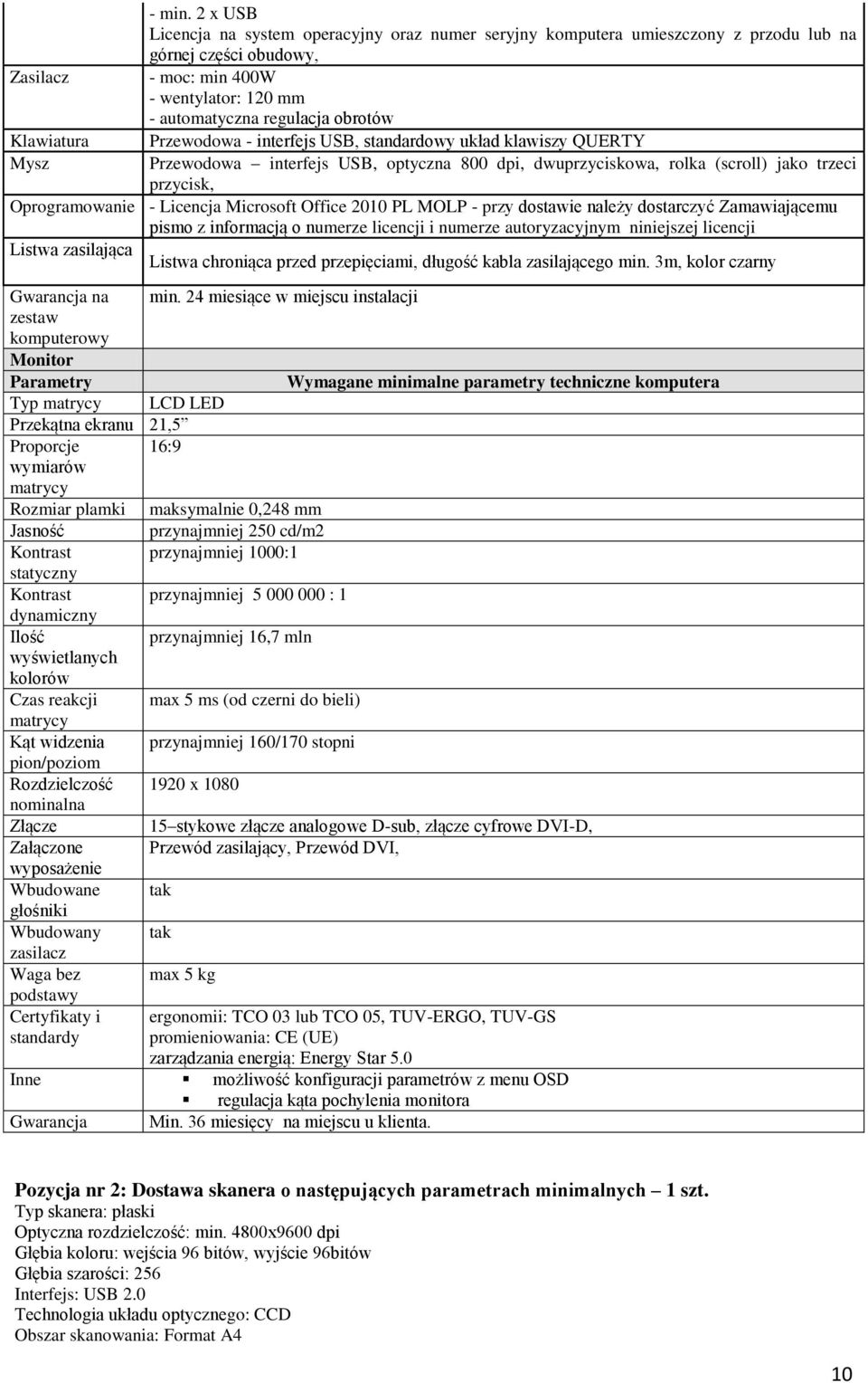 Klawiatura Przewodowa - interfejs USB, standardowy układ klawiszy QUERTY Mysz Przewodowa interfejs USB, optyczna 800 dpi, dwuprzyciskowa, rolka (scroll) jako trzeci przycisk, Oprogramowanie -