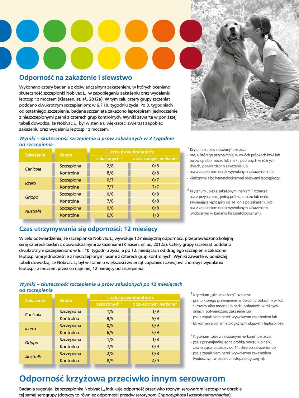 tygodniach od ostatniego szczepienia, badane szczenięta zakażono leptospirami jednocześnie z nieszczepionymi psami z czterech grup kontrolnych.