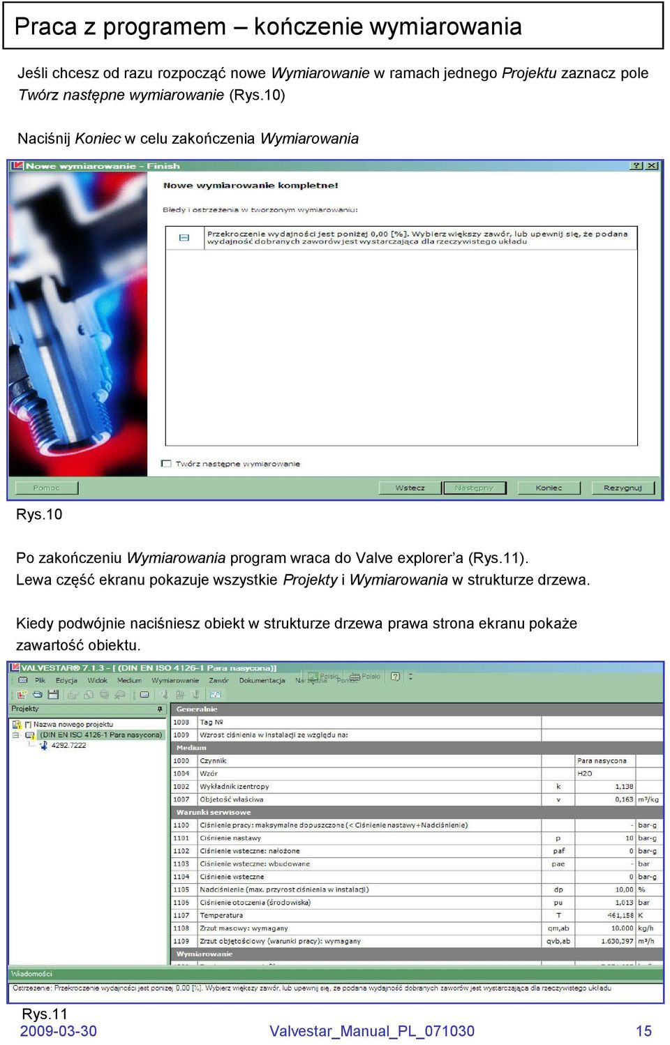 10 Po zakończeniu Wymiarowania program wraca do Valve explorer a (Rys.11).