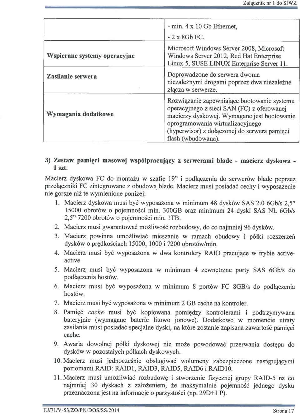 Doprowadzone do serwera dwoma niezależnymi drogami poprzez dwa niezależne złącza w serwerze. Rozwiązanie zapewniające bootowanie systemu operacyjnego z sieci SAN (FC) z oferowanej macierzy dyskowej.