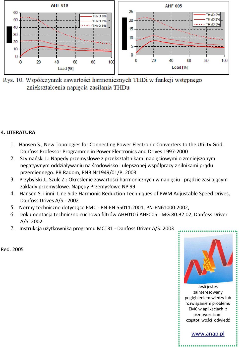 Przybylski J., Szulc Z.: Określenie zawartości harmonicznych w napięciu i prądzie zasilającym zakłady przemysłowe. Napędy Przemysłowe NP'99 4. Hansen S.