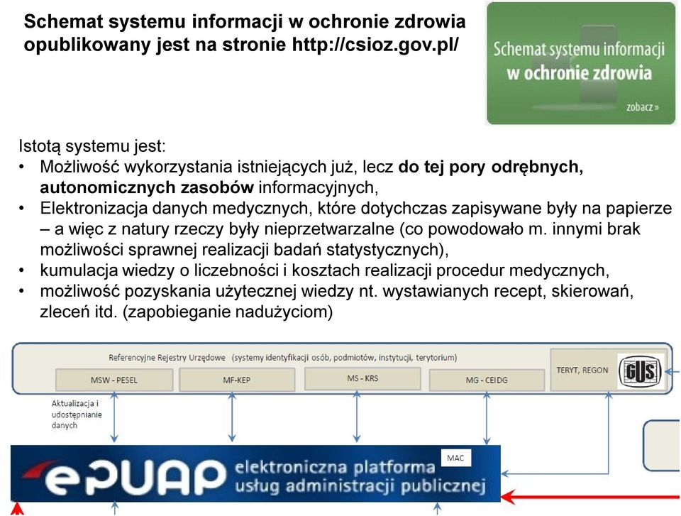 danych medycznych, które dotychczas zapisywane były na papierze a więc z natury rzeczy były nieprzetwarzalne (co powodowało m.