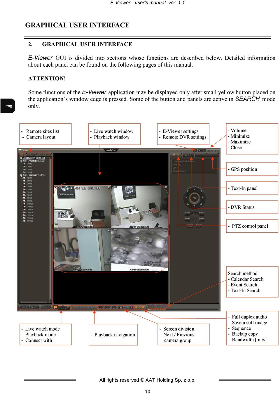 Some functions of the E-Viewer application may be displayed only after small yellow button placed on the application s window edge is pressed.