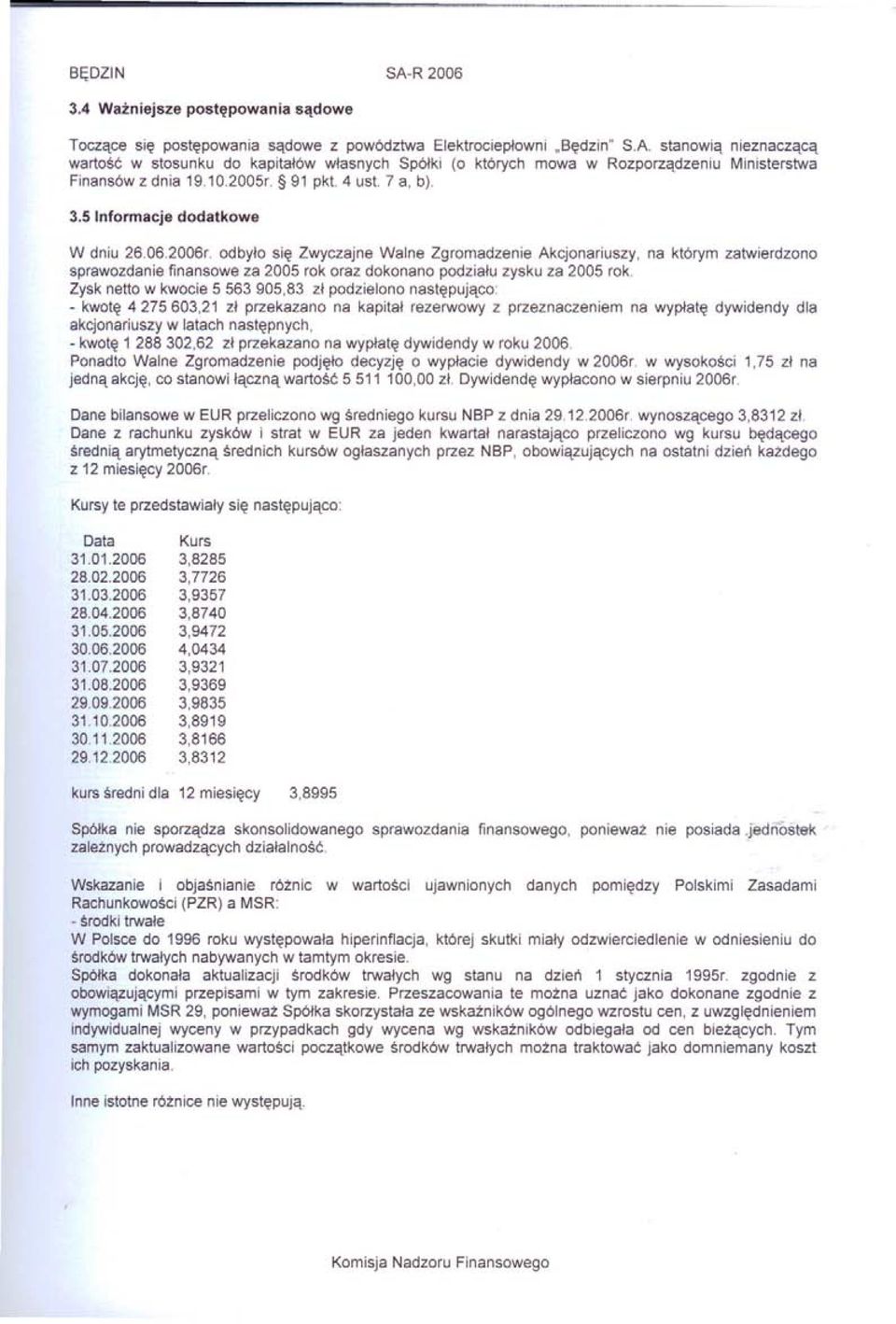 Rozporzadzeniu Ministerstwa Finansów z dnia 19.10.2005r. 91 pkt. 4 ust. 7 a, b). 3.5 Informacje dodatkowe W dniu 26.06.2006r.