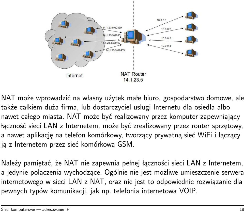 sieć WiFi i lacz acy ja z Internetem przez sieć komórkowa GSM. Należy pamietać, że NAT nie zapewnia pe lnej laczności sieci LAN z Internetem, a jedynie po laczenia wychodzace.