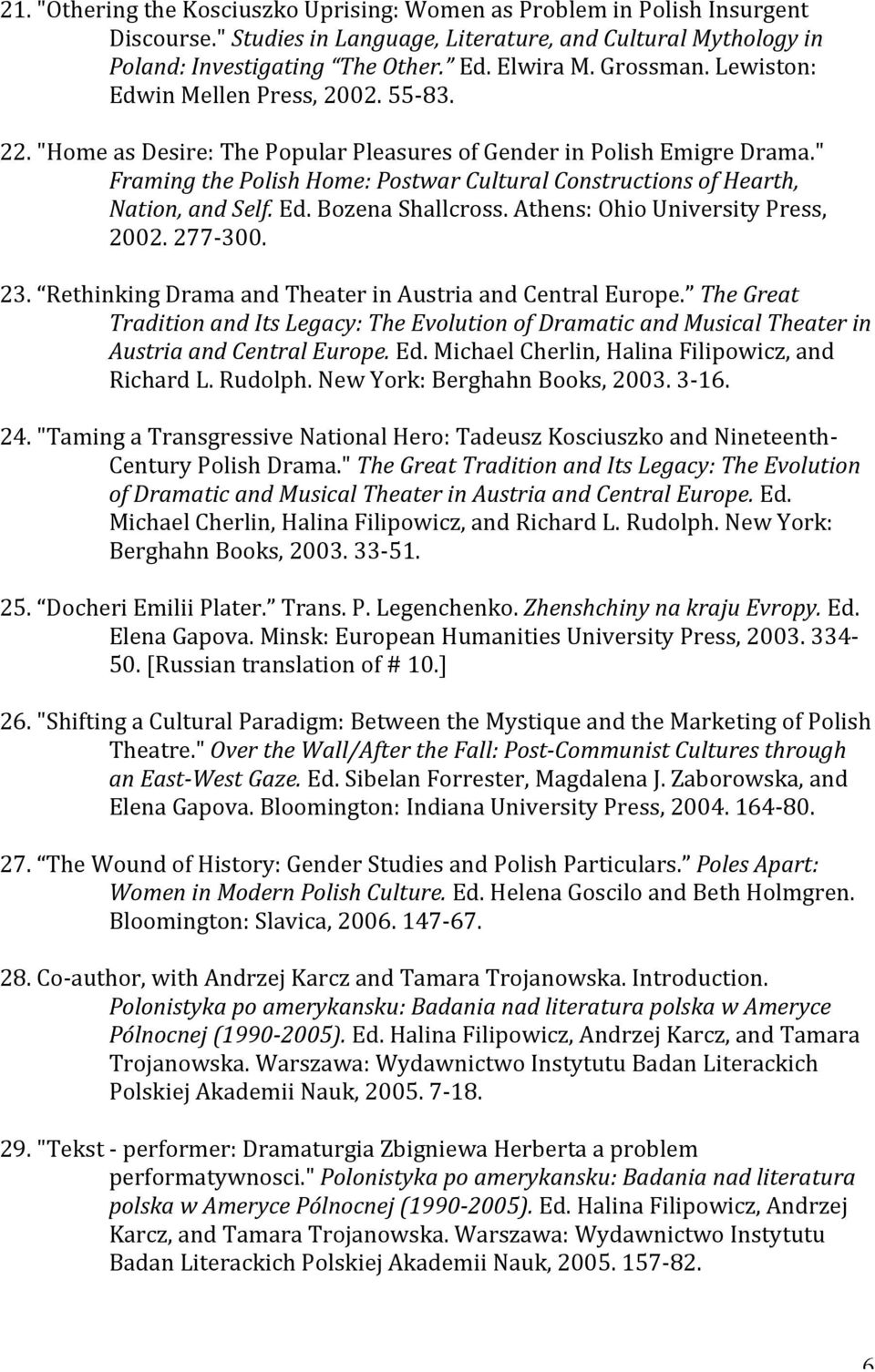 " Framing the Polish Home: Postwar Cultural Constructions of Hearth, Nation, and Self. Ed. Bozena Shallcross. Athens: Ohio University Press, 2002. 277-300. 23.