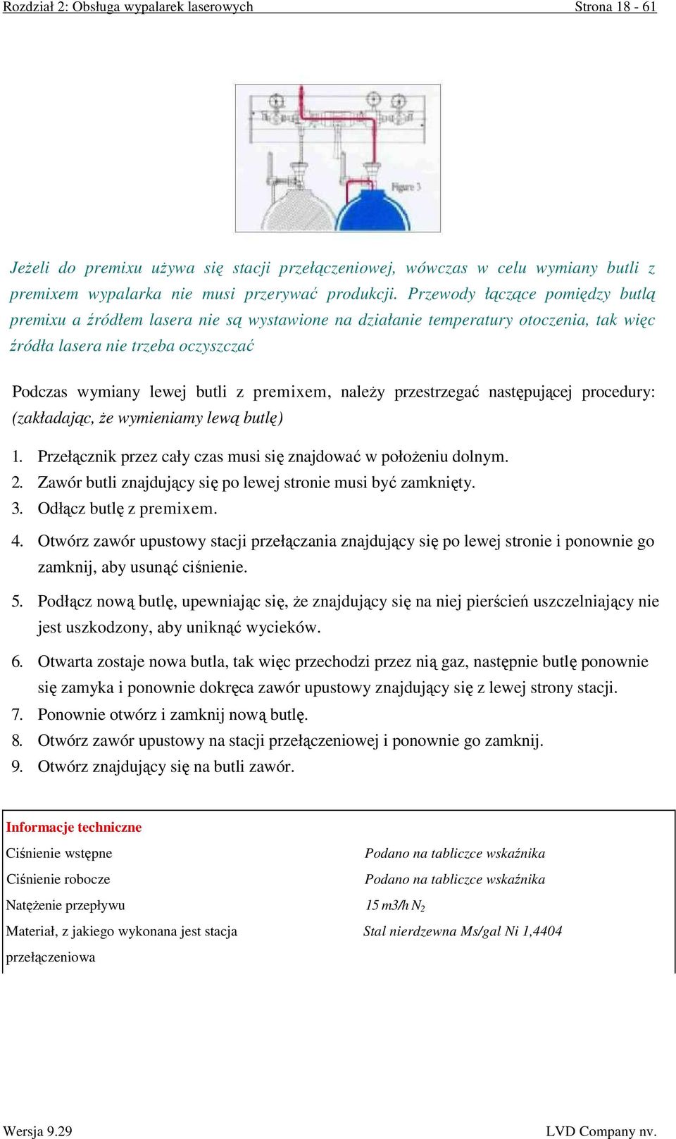 naleŝy przestrzegać następującej procedury: (zakładając, Ŝe wymieniamy lewą butlę) 1. Przełącznik przez cały czas musi się znajdować w połoŝeniu dolnym. 2.