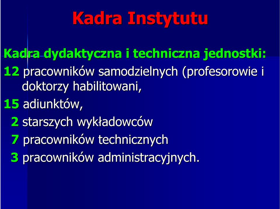 habilitowani, 15 adiunktów, 2 starszych wykładowc adowców