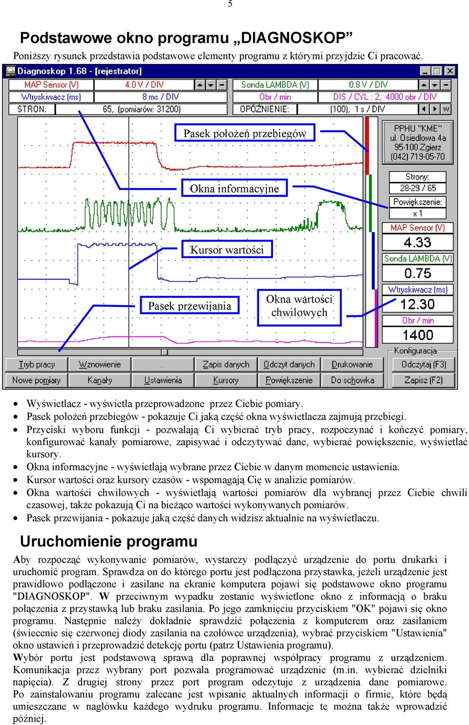 Pasek położeń przebiegów - pokazuje Ci jaką część okna wyświetlacza zajmują przebiegi.