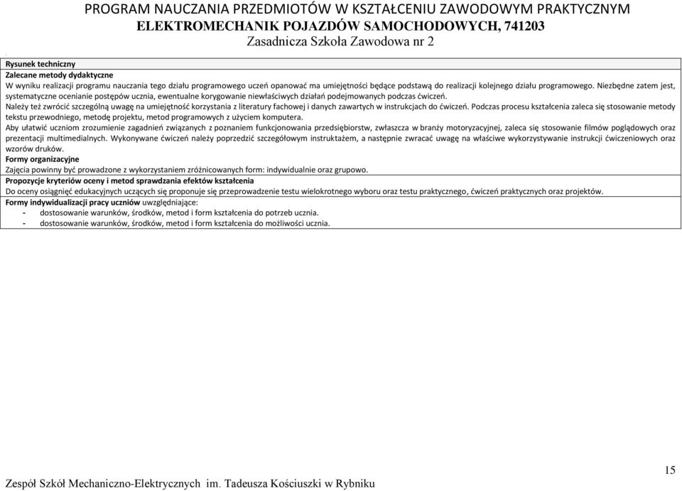 Niezbędne zatem jest, systematyczne ocenianie postępów ucznia, ewentualne korygowanie niewłaściwych działań podejmowanych podczas ćwiczeń.