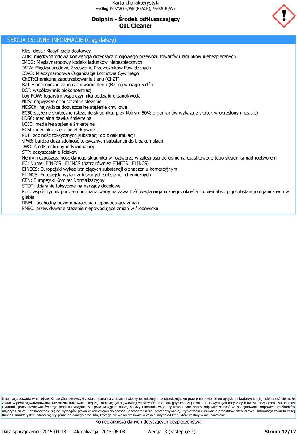 Zrzeszenie Przewoźników Powietrznych ICAO: Międzynarodowa Organizacja Lotnictwa Cywilnego ChZT:Chemiczne zapotrzebowanie tlenu (ChZT) BZT:Biochemiczne zapotrzebowanie tlenu (BZTn) w ciągu 5 dób BCF: