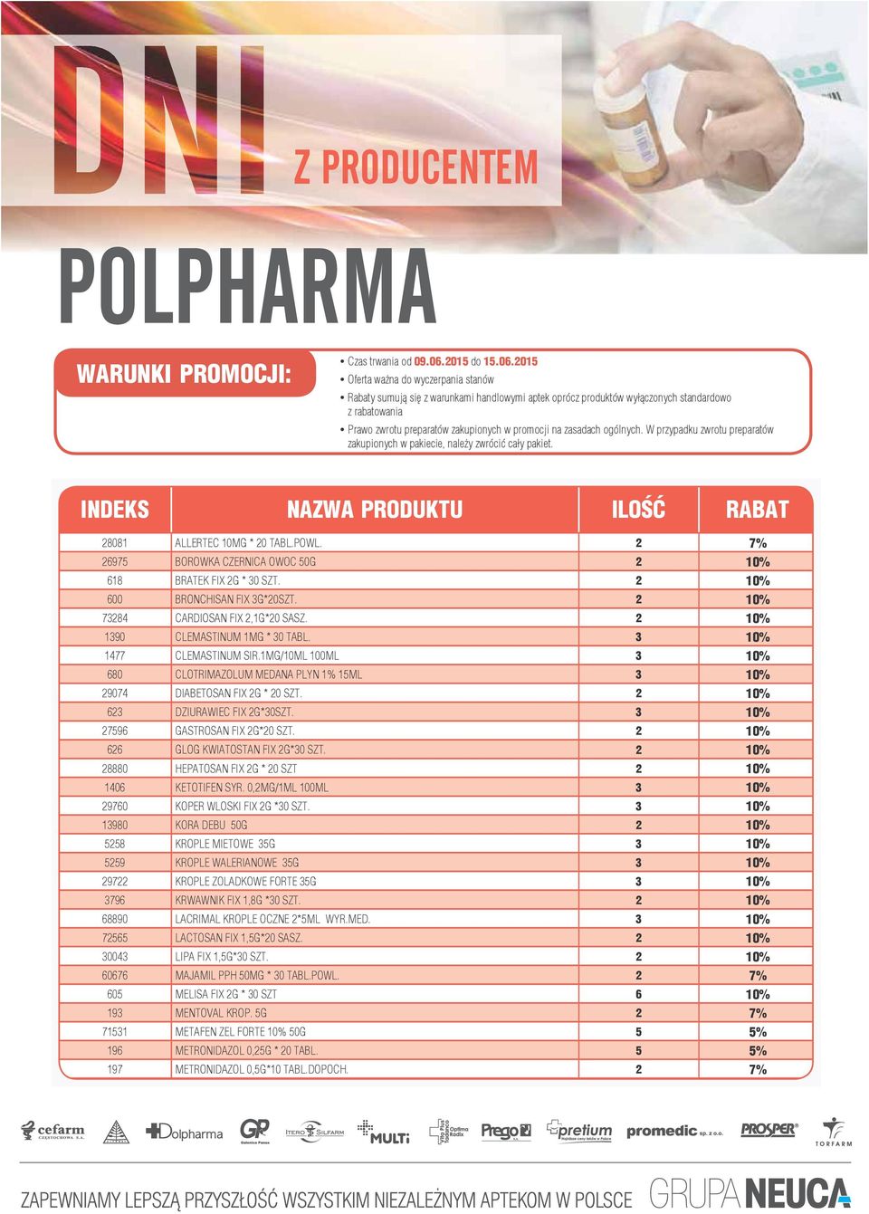 1MG/10ML 100ML 3 10% 680 CLOTRIMAZOLUM MEDANA PLYN 1% 15ML 3 10% 29074 DIABETOSAN FIX 2G * 20 SZT. 2 10% 623 DZIURAWIEC FIX 2G*30SZT. 3 10% 27596 GASTROSAN FIX 2G*20 SZT.