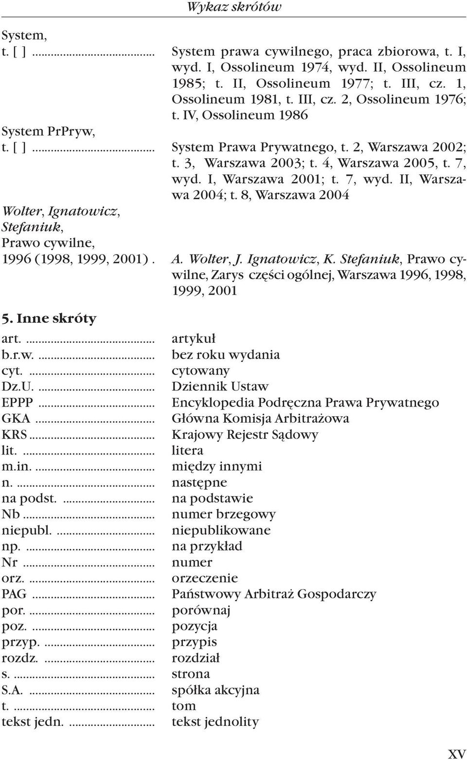 8, Warszawa 2004 Wolter, Ignatowicz, Stefaniuk, Prawo cywilne, 1996 (1998, 1999, 2001). A. Wolter, J. Ignatowicz, K. Stefaniuk, Prawo cywilne, Zarys części ogólnej, Warszawa 1996, 1998, 1999, 2001 5.