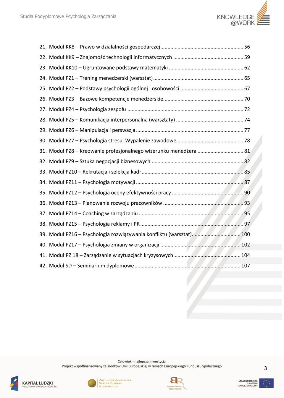 .. 72 28. Moduł PZ5 Komunikacja interpersonalna (warsztaty)... 74 29. Moduł PZ6 Manipulacja i perswazja... 77 30. Moduł PZ7 Psychologia stresu. Wypalenie zawodowe... 78 31.