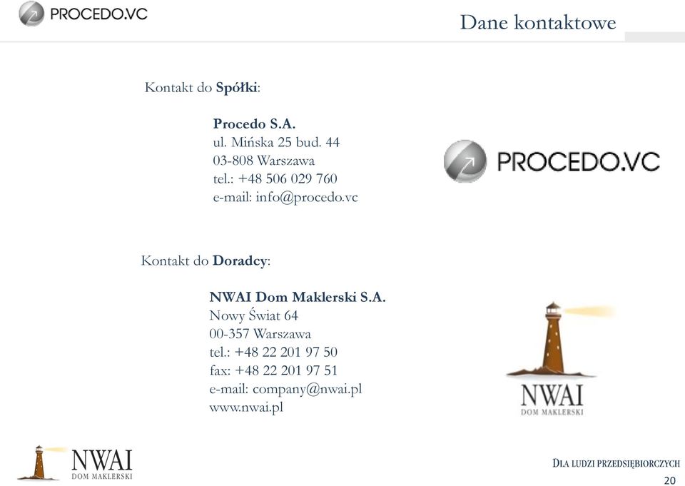 vc Kontakt do Doradcy: NWAI Dom Maklerski S.A. Nowy Świat 64 00-357 Warszawa tel.