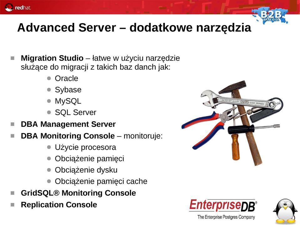 Management Server DBA Monitoring Console monitoruje: Użycie procesora Obciążenie