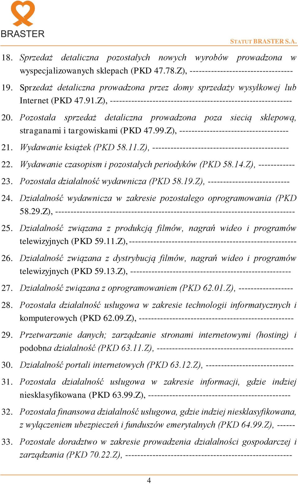 Pozostała sprzedaż detaliczna prowadzona poza siecią sklepową, straganami i targowiskami (PKD 47.99.Z), ------------------------------------ 21. Wydawanie książek (PKD 58.11.