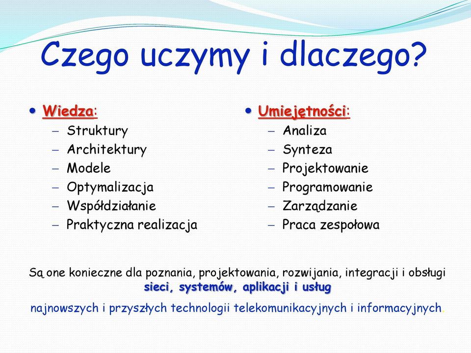 Umiejętności: Analiza Synteza Projektowanie Programowanie Zarządzanie Praca zespołowa Są one