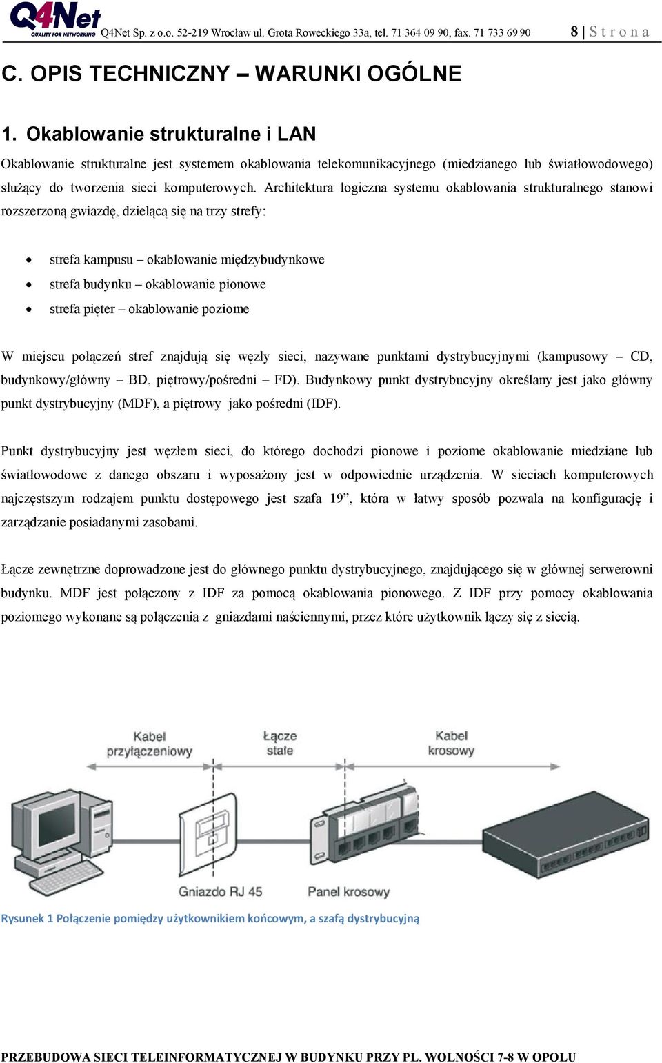 Architektura logiczna systemu okablowania strukturalnego stanowi rozszerzoną gwiazdę, dzielącą się na trzy strefy: strefa kampusu okablowanie międzybudynkowe strefa budynku okablowanie pionowe strefa