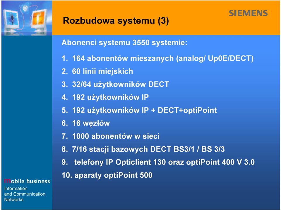 32 / 64 u żytk own ik ów D E C T 4. 19 2 u żytk own ik ów I P 5. 19 2 u żytk own ik ów I P + D E C T + optipoin t 6.