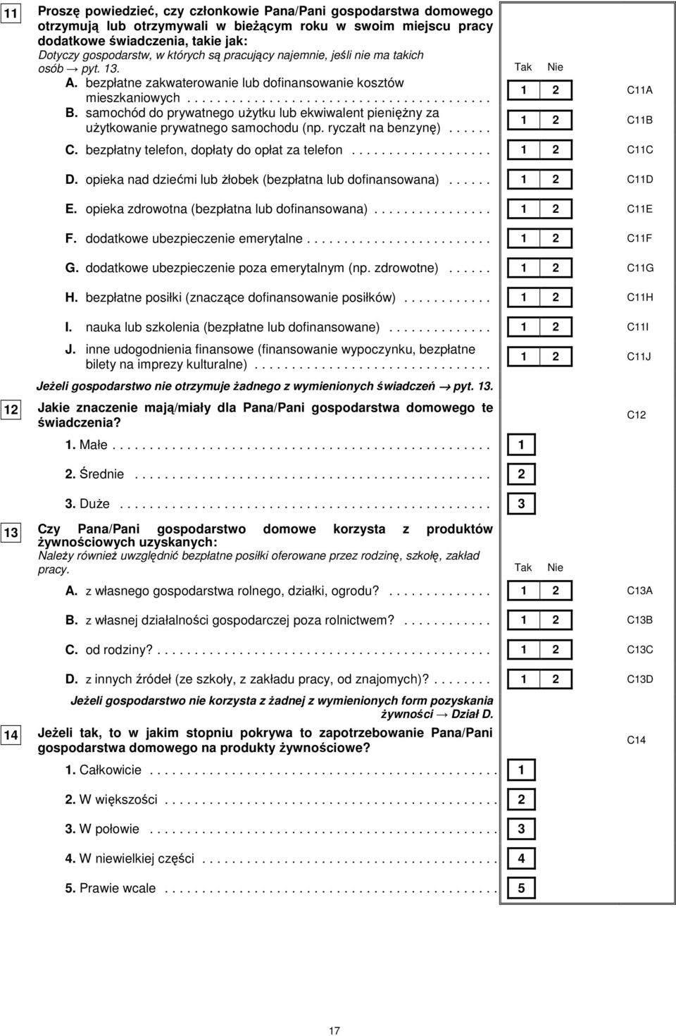 samochód do prywatnego uŝytku lub ekwiwalent pienięŝny za uŝytkowanie prywatnego samochodu (np. ryczałt na benzynę)...... 1 2 C11B C. bezpłatny telefon, dopłaty do opłat za telefon................... 1 2 C11C D.