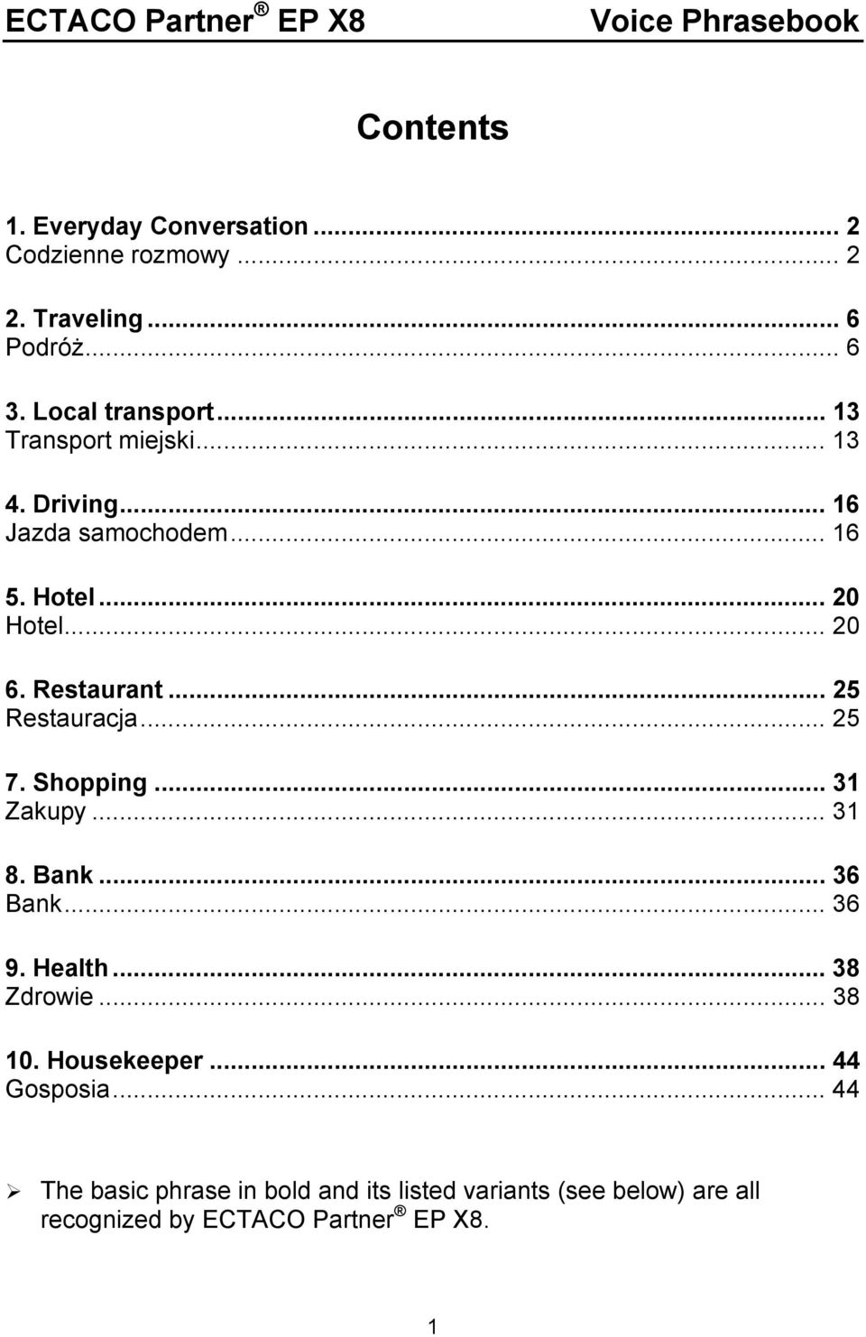 Restaurant... 25 Restauracja... 25 7. Shopping... 31 Zakupy... 31 8. Bank... 36 Bank... 36 9. Health... 38 Zdrowie... 38 10.