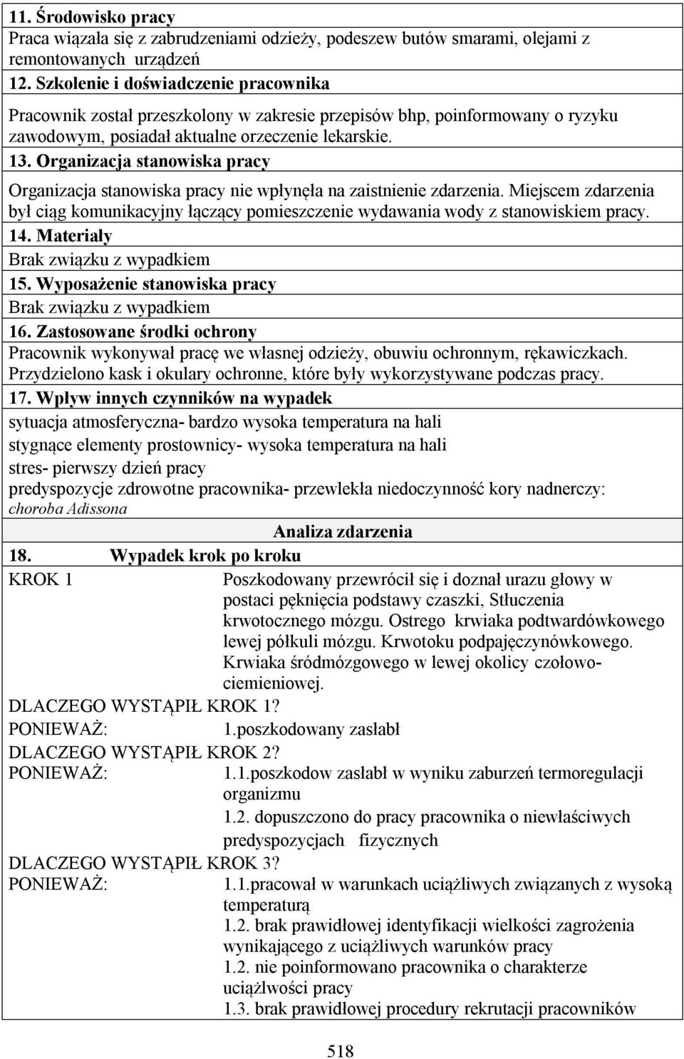 Organizacja stanowiska pracy Organizacja stanowiska pracy nie wpłynęła na zaistnienie zdarzenia. Miejscem zdarzenia był ciąg komunikacyjny łączący pomieszczenie wydawania wody z stanowiskiem pracy.