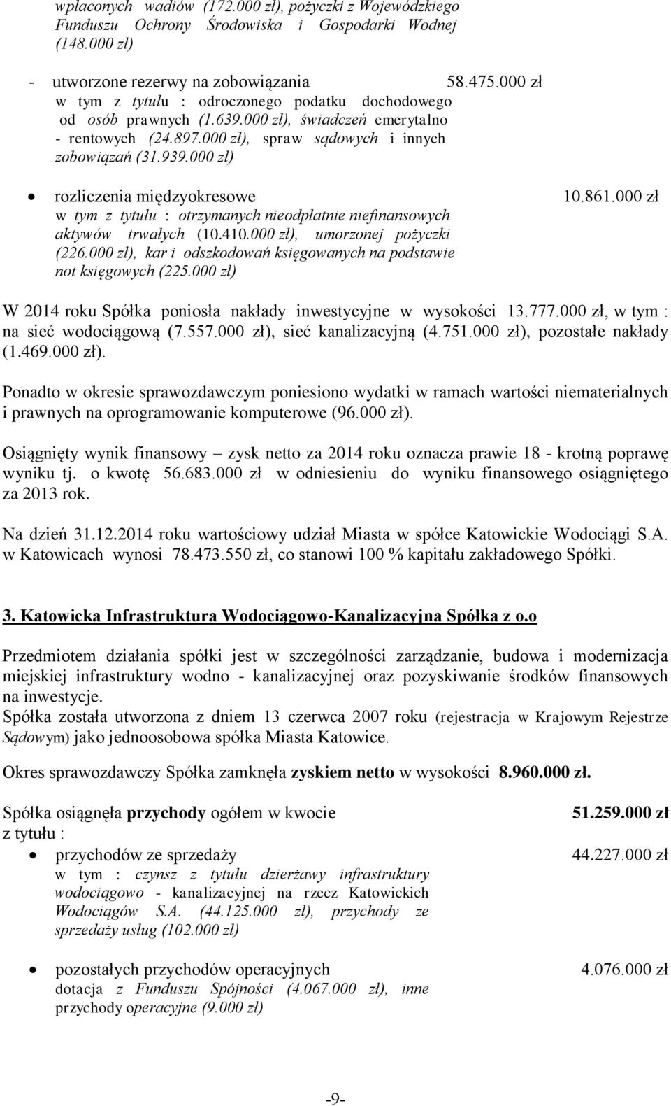 000 zł) rozliczenia międzyokresowe 10.861.000 zł w tym z tytułu : otrzymanych nieodpłatnie niefinansowych aktywów trwałych (10.410.000 zł), umorzonej pożyczki (226.