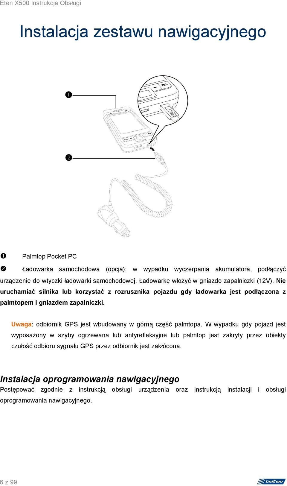 Uwaga: odbiornik GPS jest wbudowany w górną część palmtopa.