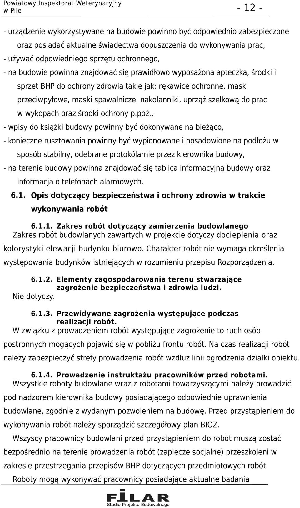 do prac w wykopach oraz środki ochrony p.poż.