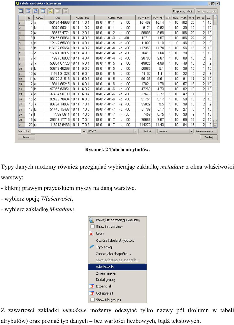 kliknij prawym przyciskiem myszy na daną warstwę, - wybierz opcję Właściwości, - wybierz