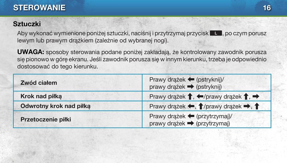 Jeśli zawodnik porusza się w innym kierunku, trzeba je odpowiednio dostosować do tego kierunku.