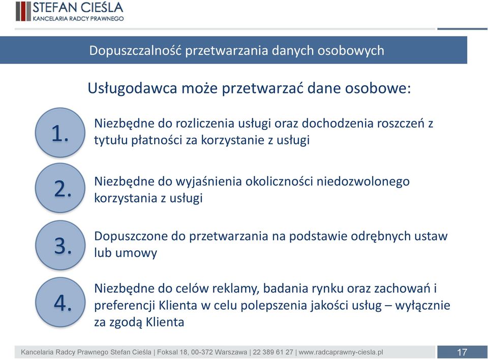 wyjaśnienia okoliczności niedozwolonego korzystania z usługi Dopuszczone do przetwarzania na podstawie odrębnych ustaw