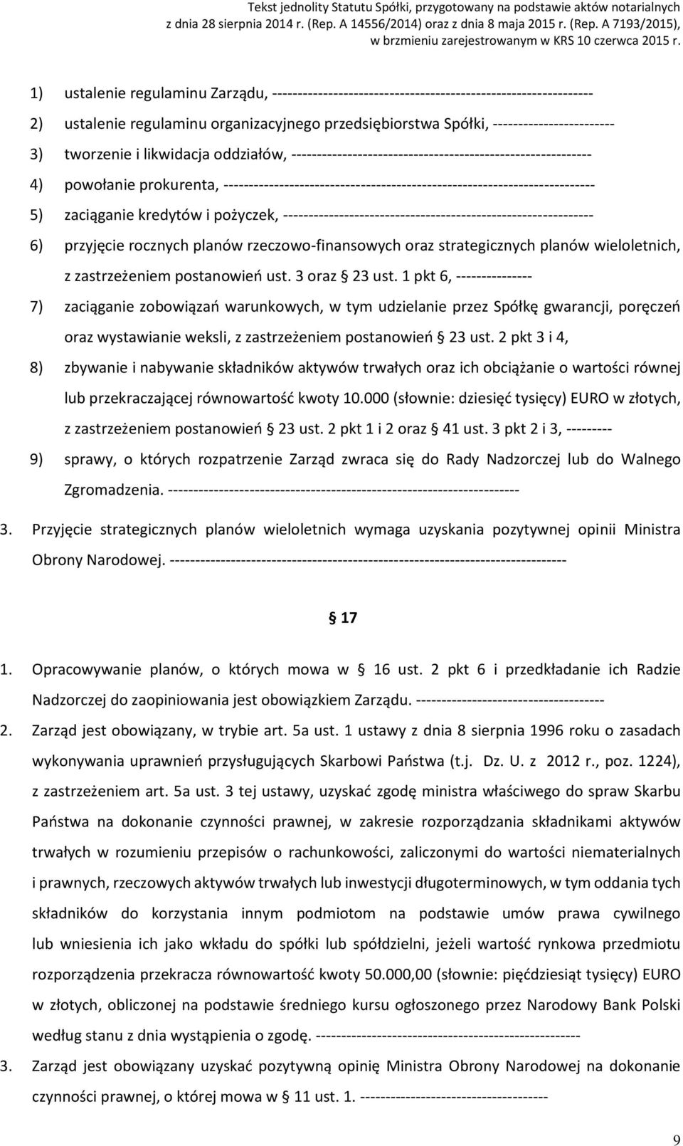 kredytów i pożyczek, ------------------------------------------------------------- 6) przyjęcie rocznych planów rzeczowo-finansowych oraz strategicznych planów wieloletnich, z zastrzeżeniem