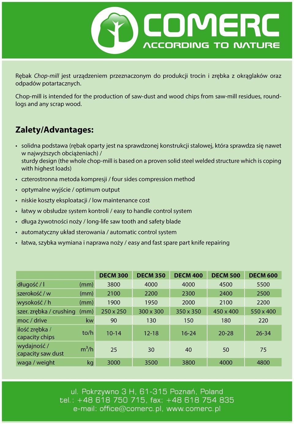 Zalety/Advantages: solidna podstawa (rębak oparty jest na sprawdzonej konstrukcji stalowej, która sprawdza się nawet w najwyższych obciążeniach) / sturdy design (the whole chop-mill is based on a