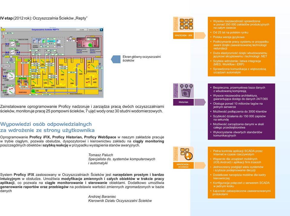 net Szybkie wdrożenie i łatwa integracja (MES, Workflow i ERP) Sprawdzona komunikacja z większością urządzeń automatyki Zainstalowane oprogramowanie Proficy nadzoruje i zarządza pracą dwóch